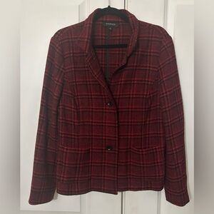Talbots Red and Black Women’s Wool Plaid Blazer Jacket Size 14 with Pockets